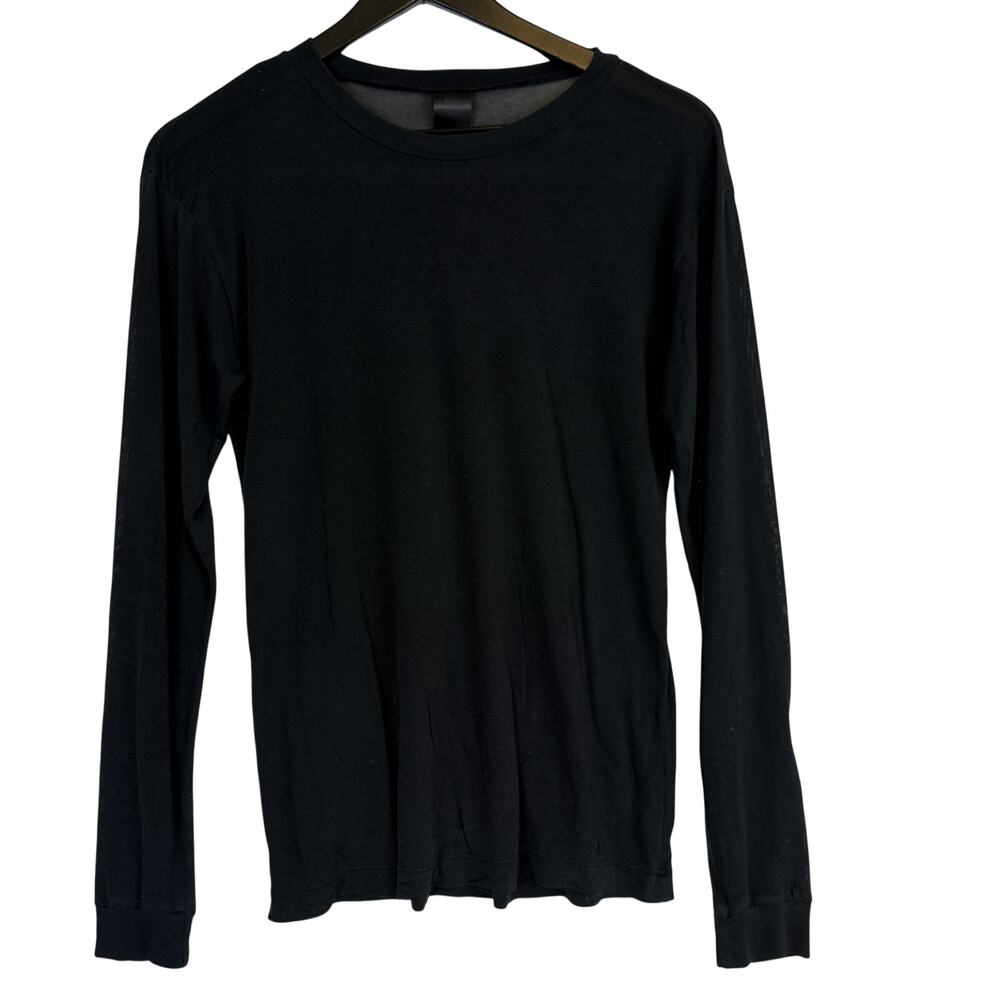REI Mens 100% Silk Base Layer Long Sleeve Shirt Black FLAWS - M